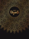 Happy Ugadi. Template greeting card for holiday. Mandala background, backdrop, wallpaper Royalty Free Stock Photo