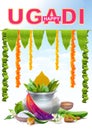 Happy Ugadi. Template greeting card for holiday Ugadi. Silver pot Royalty Free Stock Photo