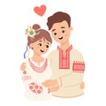 Happy Ukrainian people. Cute man and woman in traditional embroidered clothes vyshyvanka. Vector illustration. loving