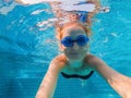 Happy underwater woman portrait in swimming pool