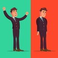 Happy And Unhappy Businessman Vector. Good And Bad. Right And Wrong. Like And Dislike. Flat Cartoon Character