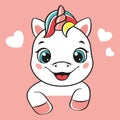 Happy unicorn icon on pink background