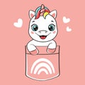 Happy unicorn in pocket on pink background Royalty Free Stock Photo