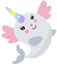 Happy unicorn whale with wings