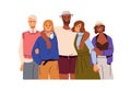 Happy united family portrait. Friendly interracial people hugging. Diverse characters in bonding good relationship, love