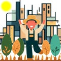 Happy urban farmer with arms up vector design