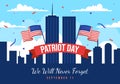 Happy USA Patriot Day Vector Illustration with United States Flag, 911 Memorial and We Will Never Forget Background Design Royalty Free Stock Photo