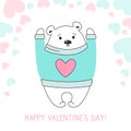 Happy valentine card polar bear garland heart