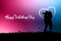 Happy Valentine Day Background With Black Couple Silhouette Kissing Beautiful Love Holiday Poster