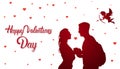 Happy Valentine Day Background, Cute Cupid Fly Over Silhouette Couple Holding Hands Royalty Free Stock Photo