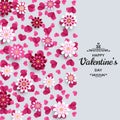 Happy Valentine Day background. Good design template for banner, greeting card, flyer. Paper art flowers and hearts Royalty Free Stock Photo