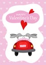 happy valentine day card, kissing hares riding a car, cute bunny gay couple cartoon style, vector illustration, A6