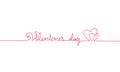 Happy Valentine Day continuous one line art. Hand drawn sketch romantic date greeing holiday card. Two love heart shape