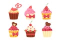 Happy valentine day cupcakes vector set Royalty Free Stock Photo