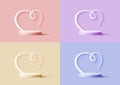 Happy valentine day 3D realistic pastel podium platform with heart line art isolated background