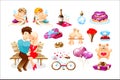 Happy Valentine day elements set vector illustration Royalty Free Stock Photo