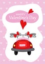 happy valentine day card, kissing hares riding a car, cute bunny lesbian couple cartoon style, vector illustration, A6