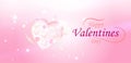 Happy Valentine Day. Greeting card of love with pink hearts and font inscription. Flat vector illustration EPS10