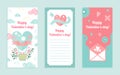 Happy Valentine day greeting card set with pink love letter