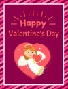 Girl with Heart, Angel and Valentine Day Vector Royalty Free Stock Photo