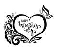 Happy Valentine day. Hand drawn calligraphy and brush pen lettering. silhouette heart lace flowers. design for holiday greeting ca