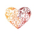 Happy Valentine Day heart decor red, orange, vinous quilling pattern