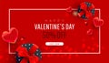 Happy Valentine day horizontal frame composition. Bright surprise gifts with heart, ribbon decor and text on red Royalty Free Stock Photo