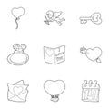 Happy valentine day icons set, outline style Royalty Free Stock Photo