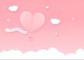 Illustration of heart air balloon floating over pink sky background and clouds Royalty Free Stock Photo