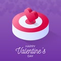 Happy Valentine Day Isometric heart standing on bigger target. Red target or podium vector icon. Isometric red podium vector icons