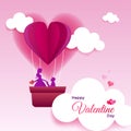 Happy Valentine Day lovely greeting with couples. Valentines day paper cutting origami style graphic.