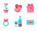 Happy Valentine Day Objects Set . Flat Design . Collection of Love Wedding Items. Royalty Free Stock Photo