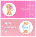 Happy Valentine Day Poster Teddy Girl Hold Bouquet