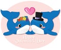 Happy Valentine Day Vector Textured Whale Animal Card