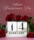 Happy Valentine Day vintage wood calendar for February 14 Royalty Free Stock Photo