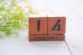 Happy Valentine Day wood calendar for February 14. Royalty Free Stock Photo