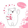 Happy valentine flat card polar bear bubble heart