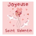 Happy Valentine illustration with French lettering. Vector design for web, print, stickers, template, etc. Royalty Free Stock Photo