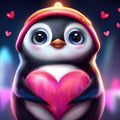 happy valentine penguin with heart