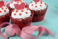 Happy Valentine red velvet cupcakes Royalty Free Stock Photo