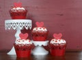 Happy Valentine red velvet cupcakes Royalty Free Stock Photo