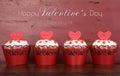 Happy Valentine red velvet cupcakes with sample text Royalty Free Stock Photo