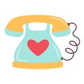 Happy Valentine Retro phone with heart. Love message. Valentines day concept.