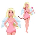 Happy Valentine`s day. Attractive girl angel Royalty Free Stock Photo