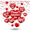 Happy Valentine's Day background with big sale balloons in form of heart Royalty Free Stock Photo