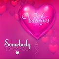 Happy Valentine`s Day Background with Colorful and Glossy Pink Foil Heart Balloons. Vector illustration Royalty Free Stock Photo