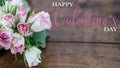 Happy Valentine`s Day background Greeting card - Bunch bouquet of pink roses on rustic wooden table - Flower background vintage