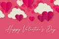 Happy Valentine s day background with hearts and clouds. Cute papercut design