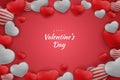 Happy valentine\'s day background ballon hearts and element with red, white, and grey color Royalty Free Stock Photo