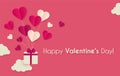 Happy Valentine s day background with hearts, gifts and clouds. Cute papercut design